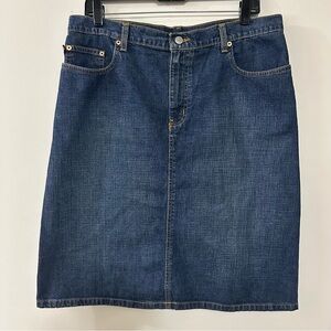 POLO RALPH LAUREN Denim Knee‎ Skirt Dark Wash with Flag Logo Women's Size 10